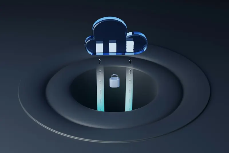 Illustration of a cloud above a secure server
